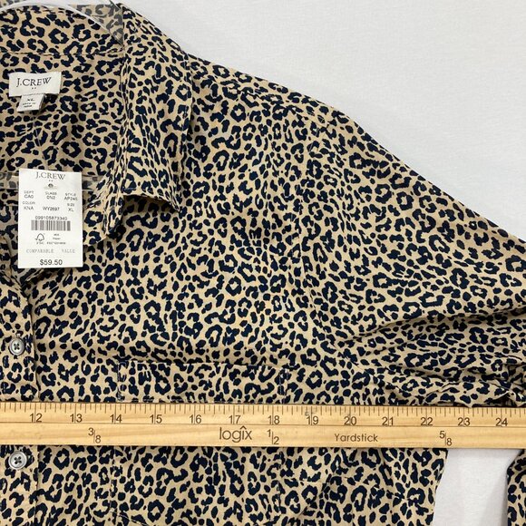 New J. Crew Top size XL Leopard Print Long Sleeve Button Down Cotton - Picture 5 of 10